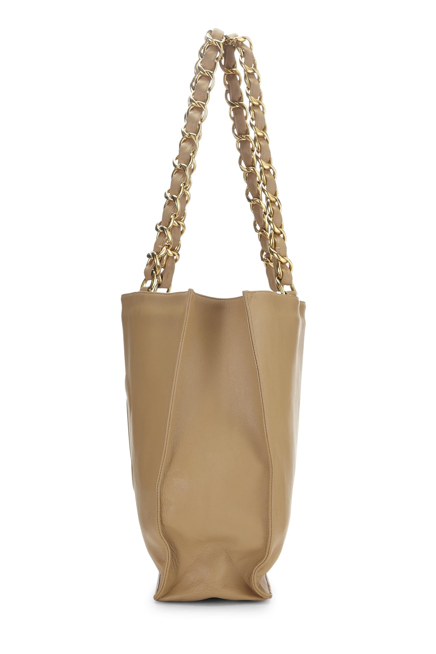 Chanel,  Beige Lambskin Flat Chain Handle Tote, Beige