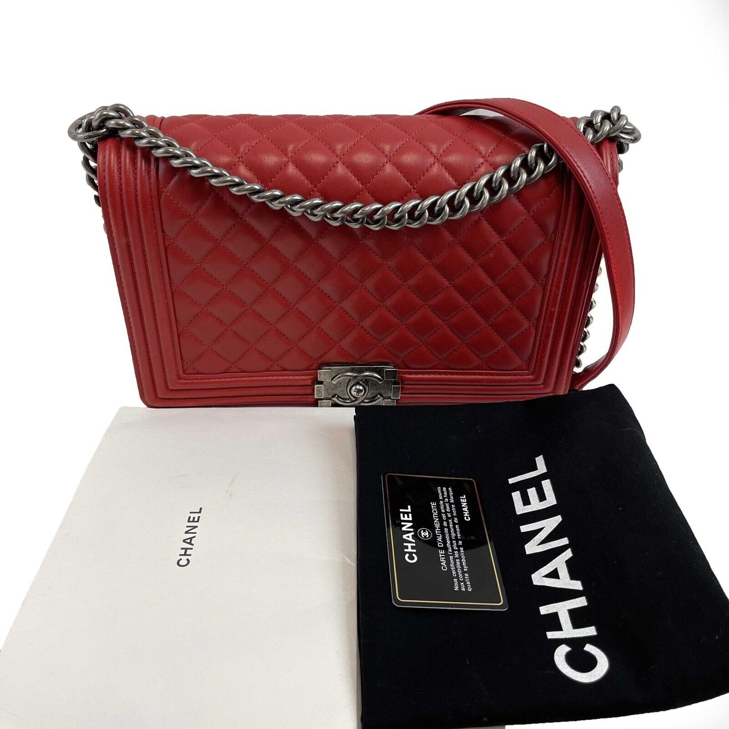 CHANEL Boy Flap Bag Quilted Calfskin New Medium Red Crossbody Bag