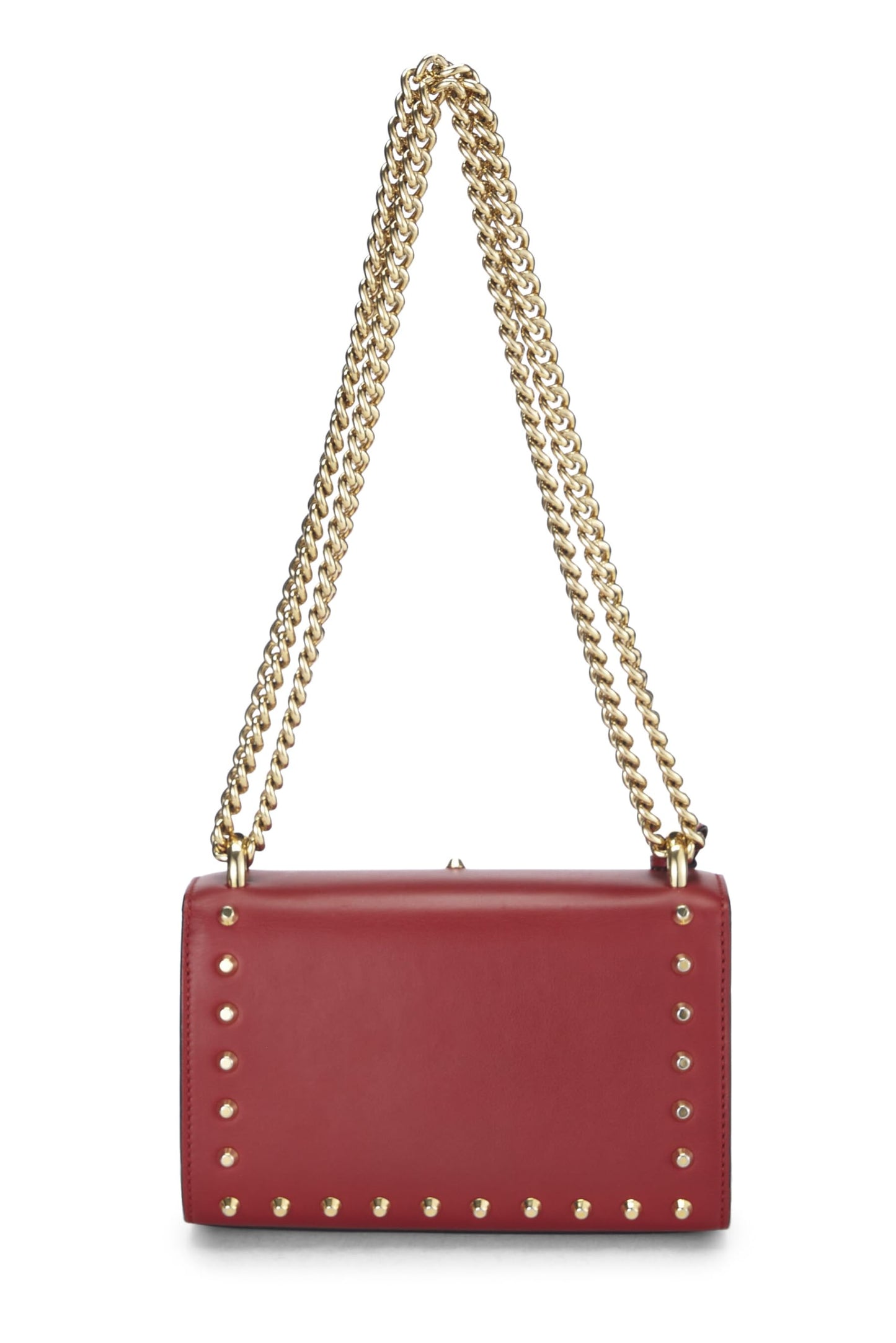 Gucci, Red Leather Stud & Faux Pearl Padlock Shoulder Bag, Red