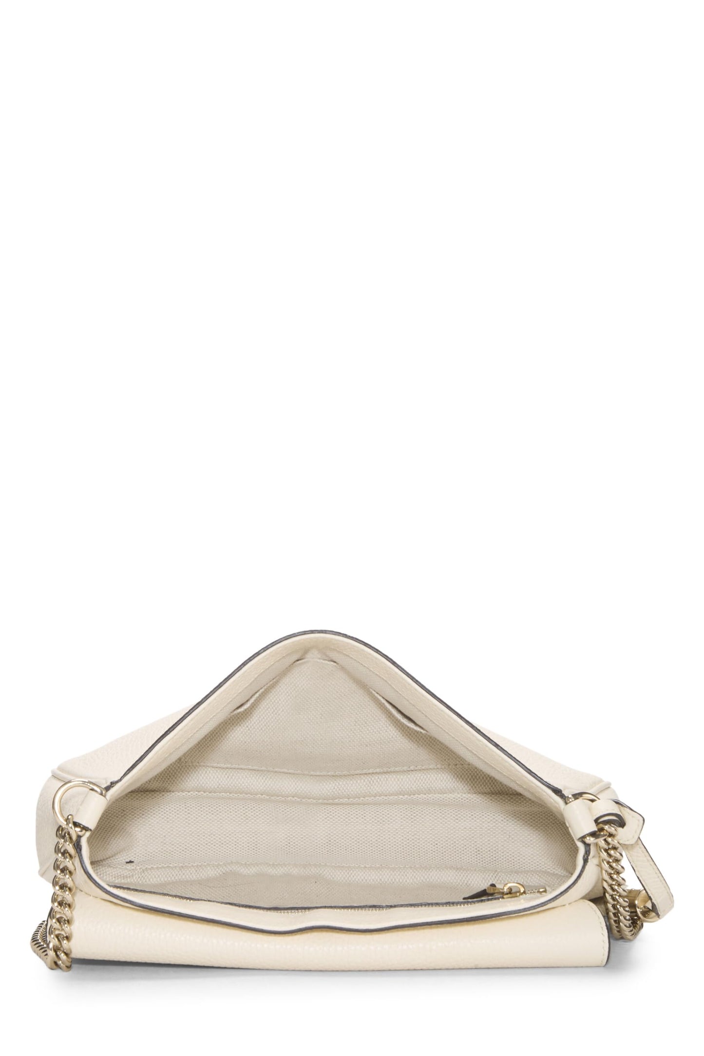 Gucci, White Grained Leather Soho Chain Flap Crossbody, White