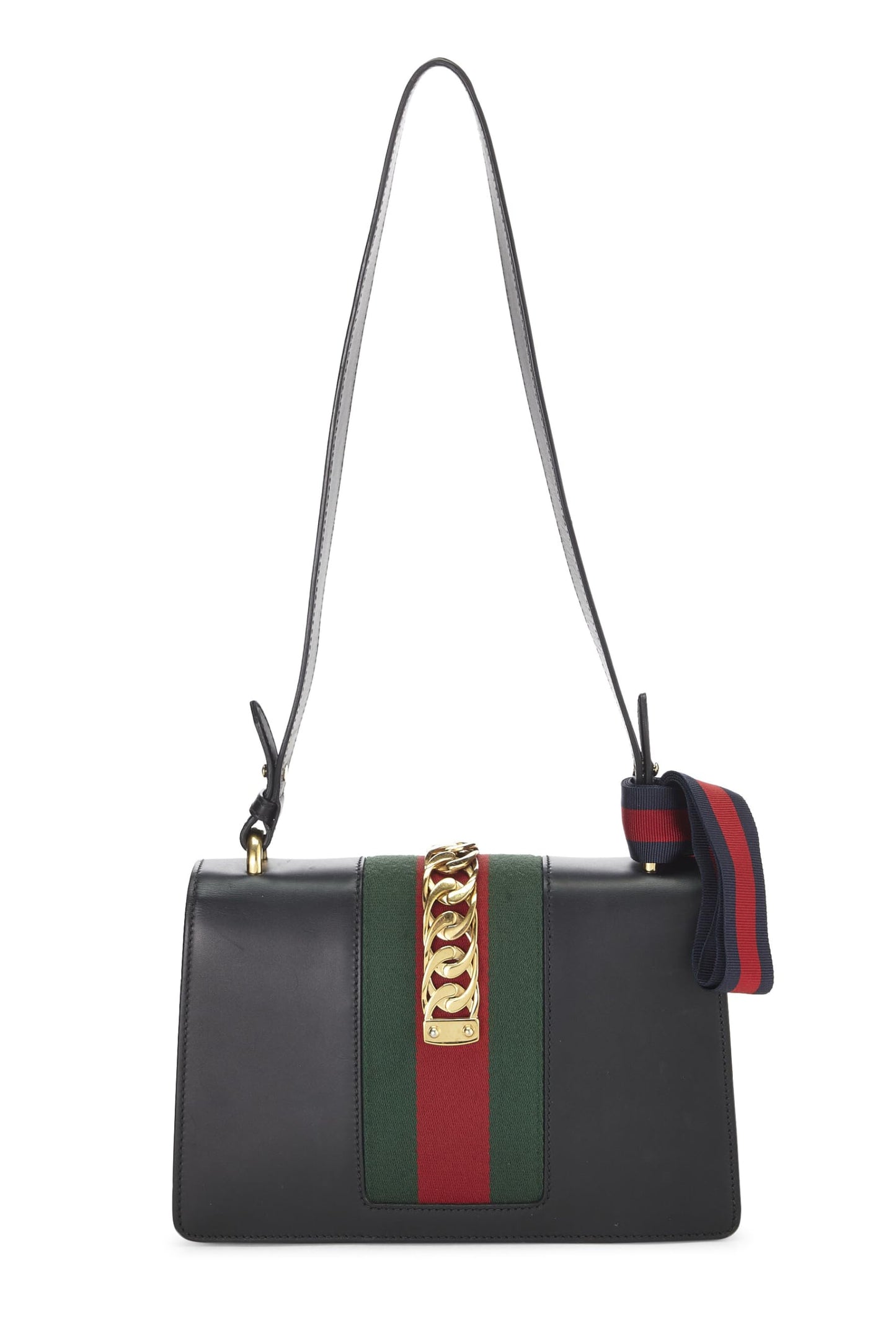 Gucci, Black Leather Web Sylvie Shoulder Small, Black