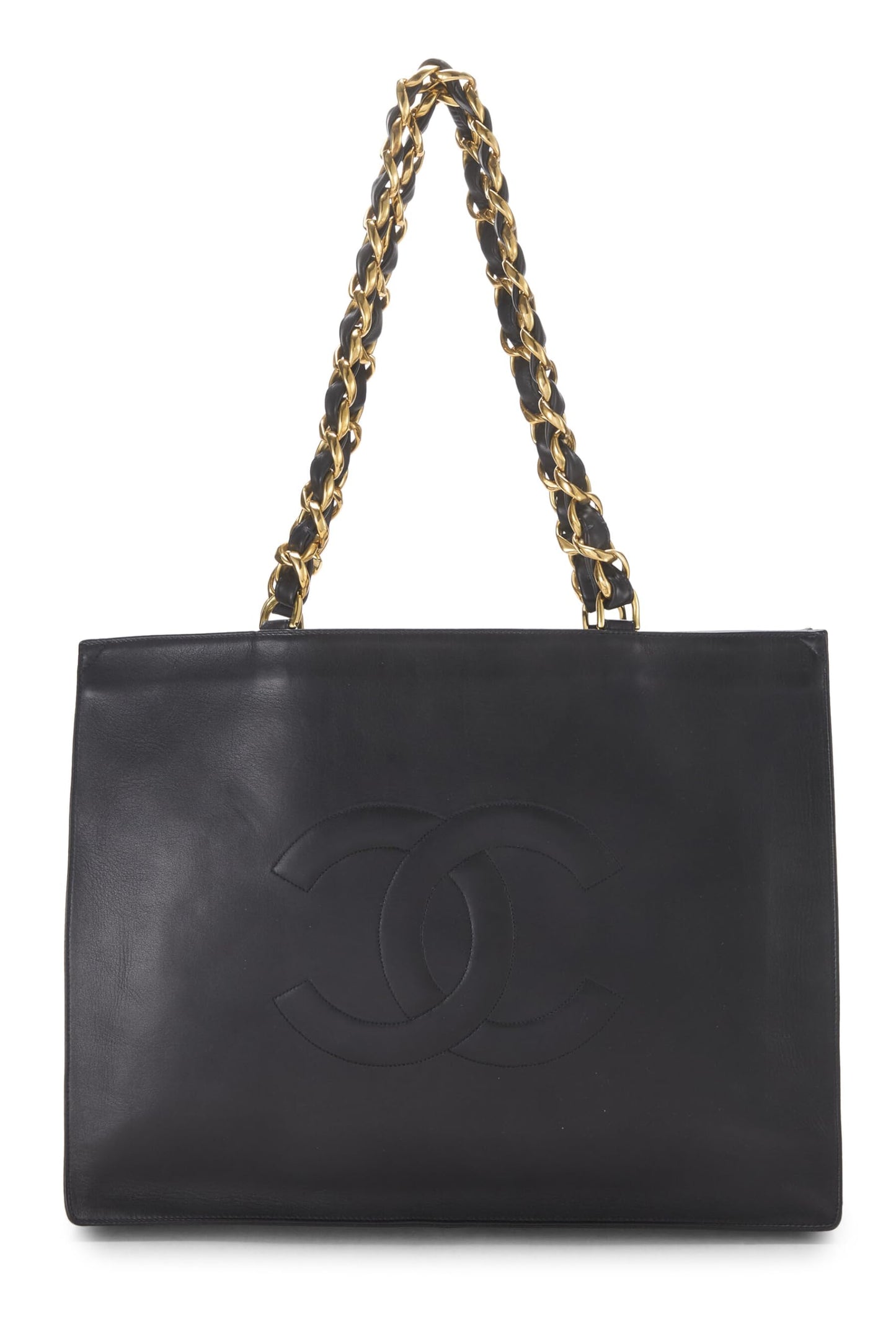 Chanel,  Black Lambskin Flat Chain Handle Tote, Black