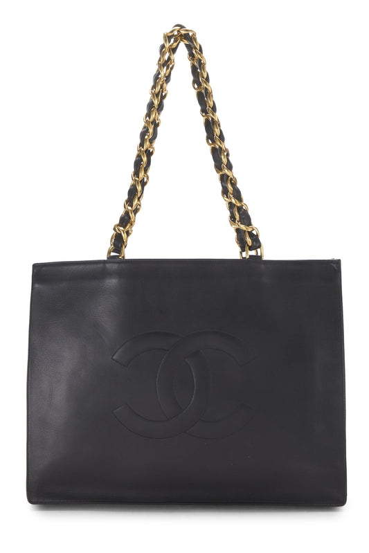 Chanel,  Black Lambskin Flat Chain Handle Tote, Black