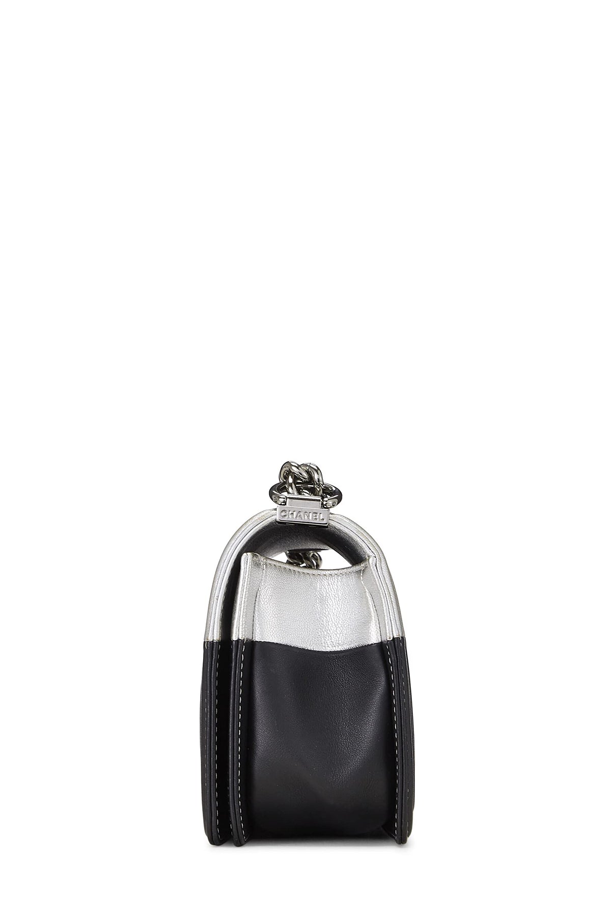 Chanel,  Black & Metallic Silver Bi-Color Calfskin Boy Bag Medium, Multi