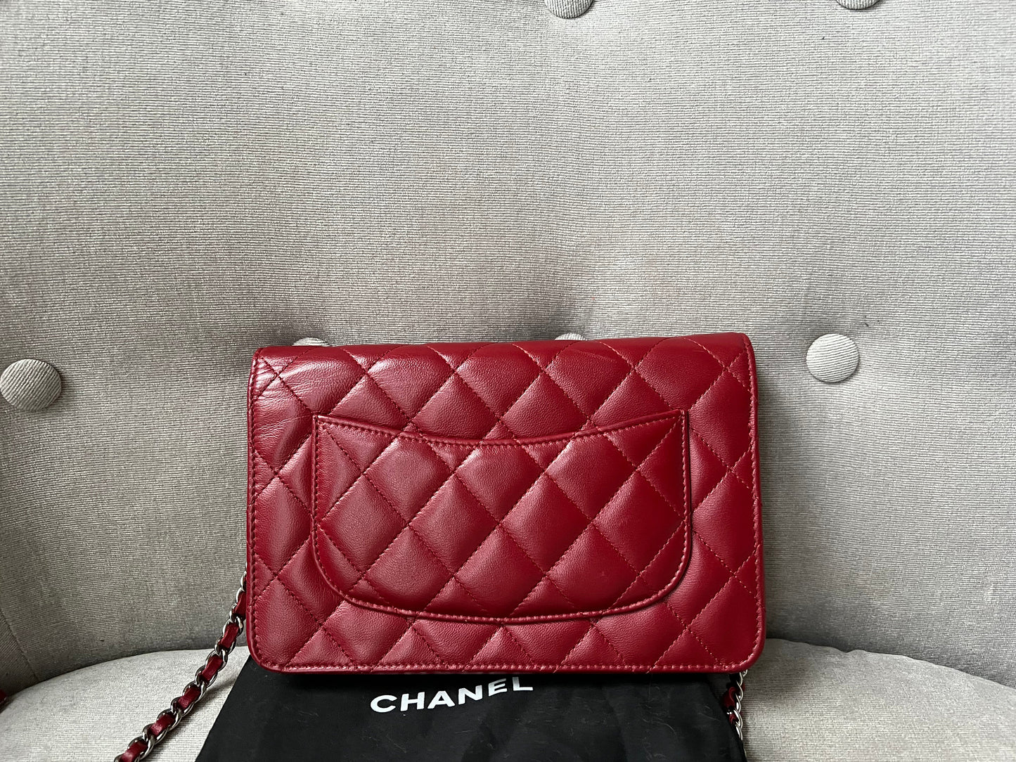 Chanel Red Lambskin Wallet on Chain