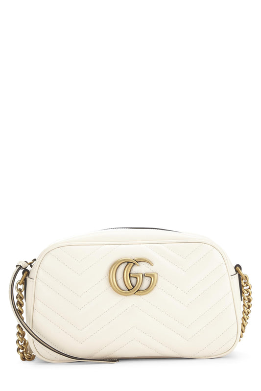 Gucci, White Leather GG Marmont Crossbody Small, White