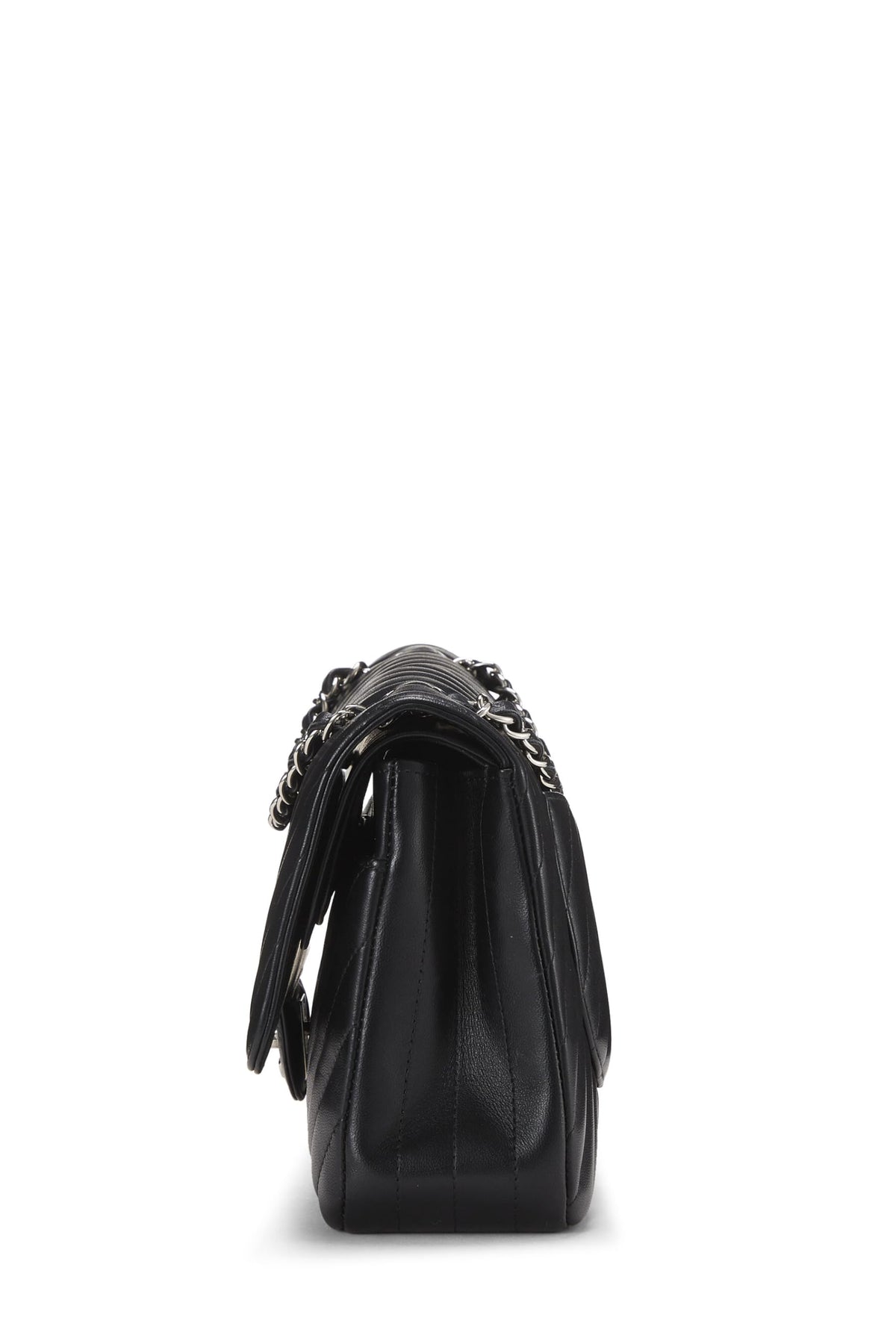 Chanel,  Black Chevron Lambskin Classic Double Flap Medium, Black