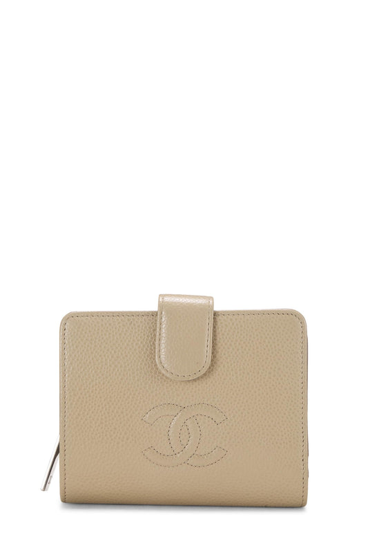 Chanel,  Beige Caviar Timeless 'CC' Compact Wallet, Beige