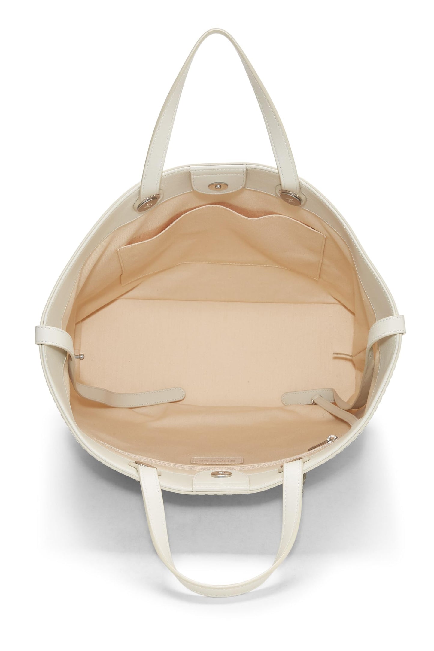 Chanel,  White Calfskin Coco Eyelet Shopping Tote Large, White