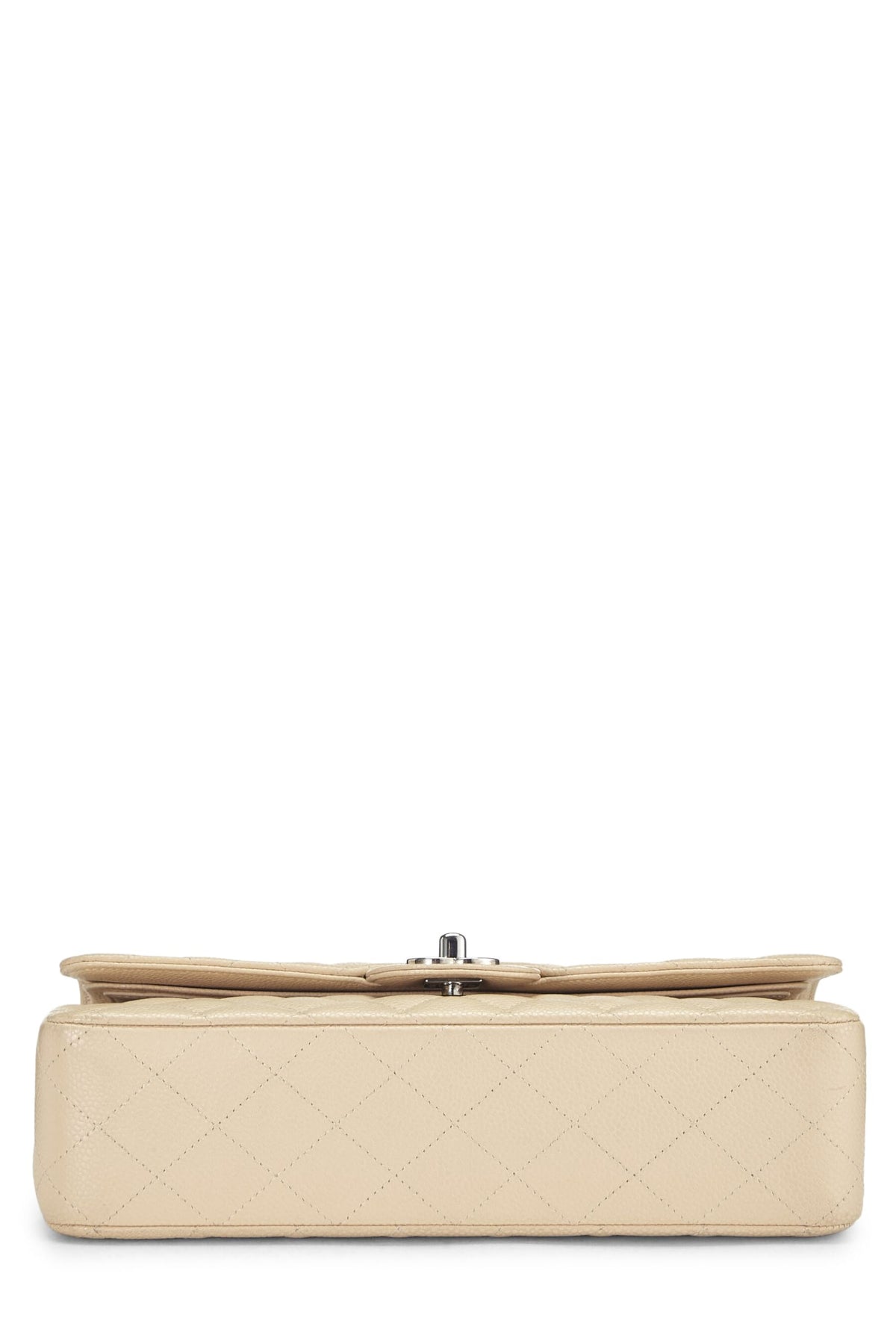 Chanel,  Beige Quilted Caviar Classic Double Flap Medium, Beige