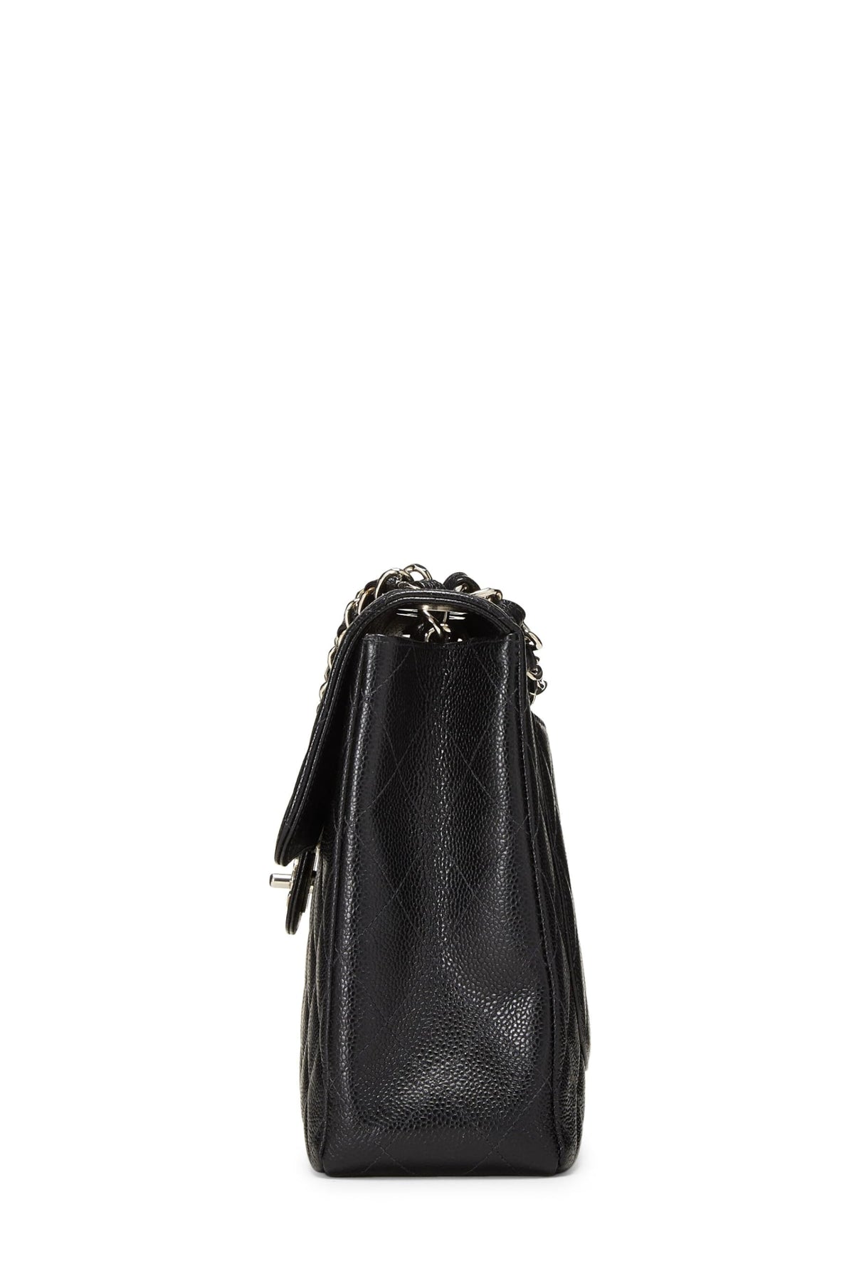 Chanel,  Black Quilted Caviar Half Flap Jumbo, Black