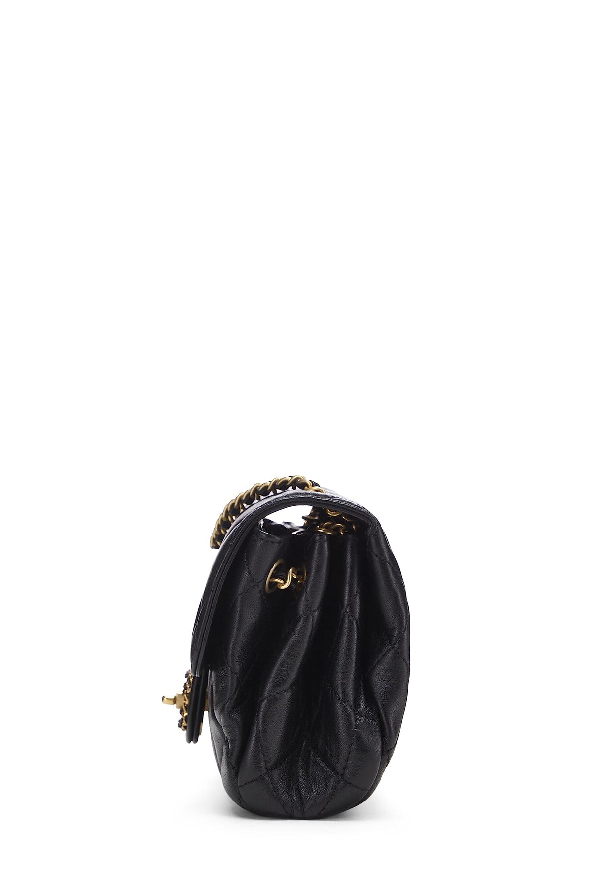 Chanel,  Black Quilted Lambskin Chain Flap Small, Black