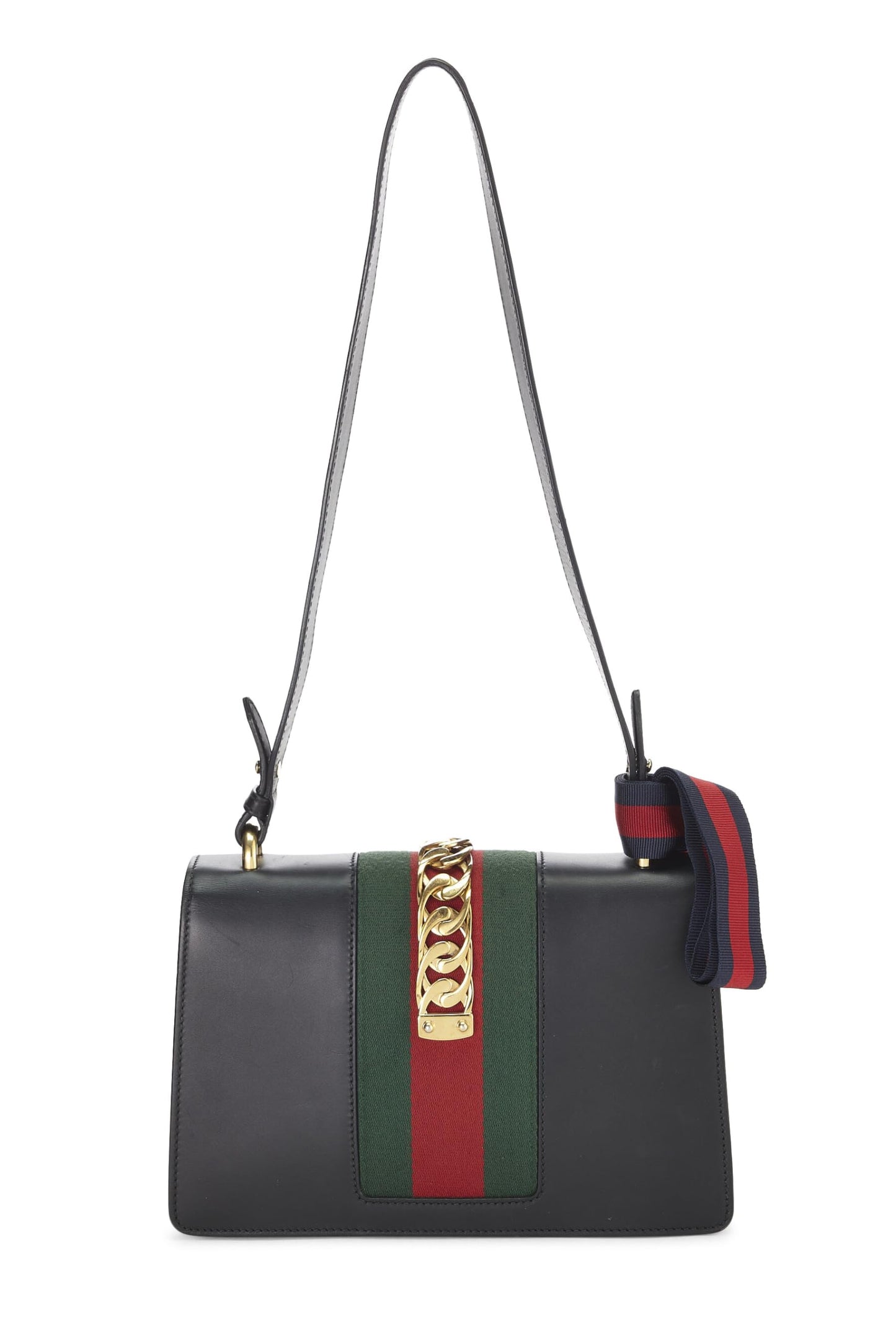 Gucci, Black Leather Web Sylvie Shoulder Small, Black