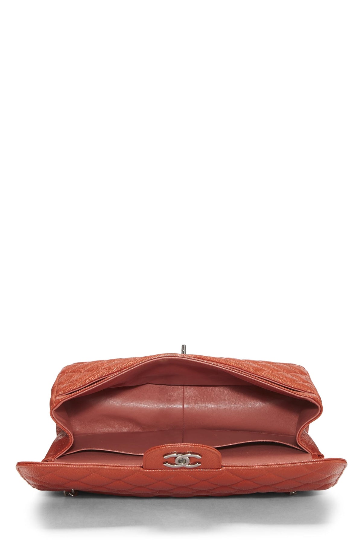 Chanel,  Orange Quilted Caviar New Classic Double Flap Jumbo, Orange