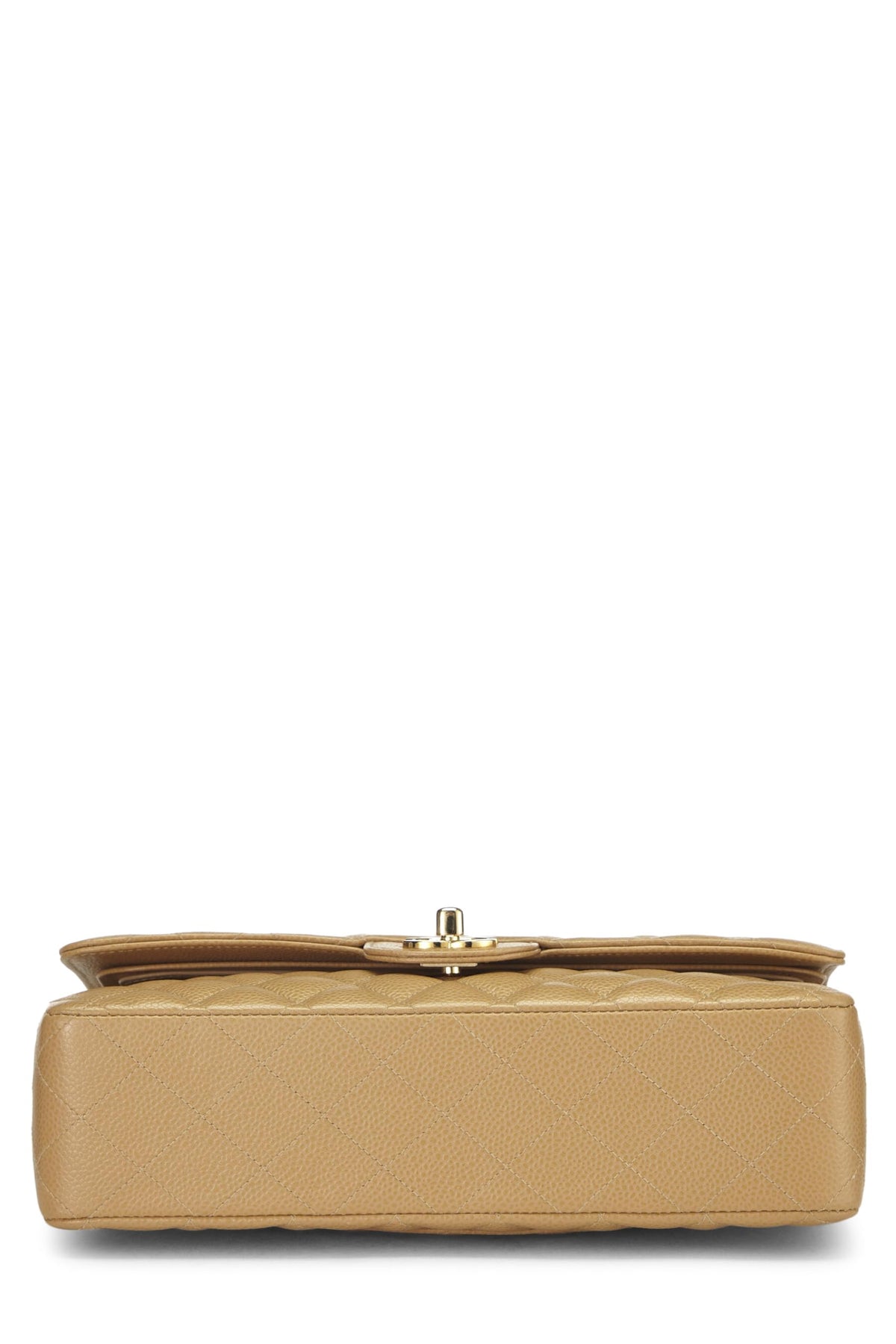 Chanel,  Beige Quilted Caviar Classic Double Flap Medium, Beige