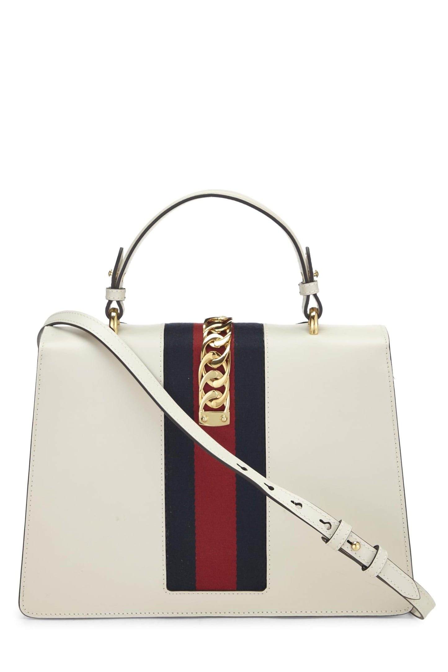 Gucci, White Floral Embroidered Leather Sylvie Medium, White