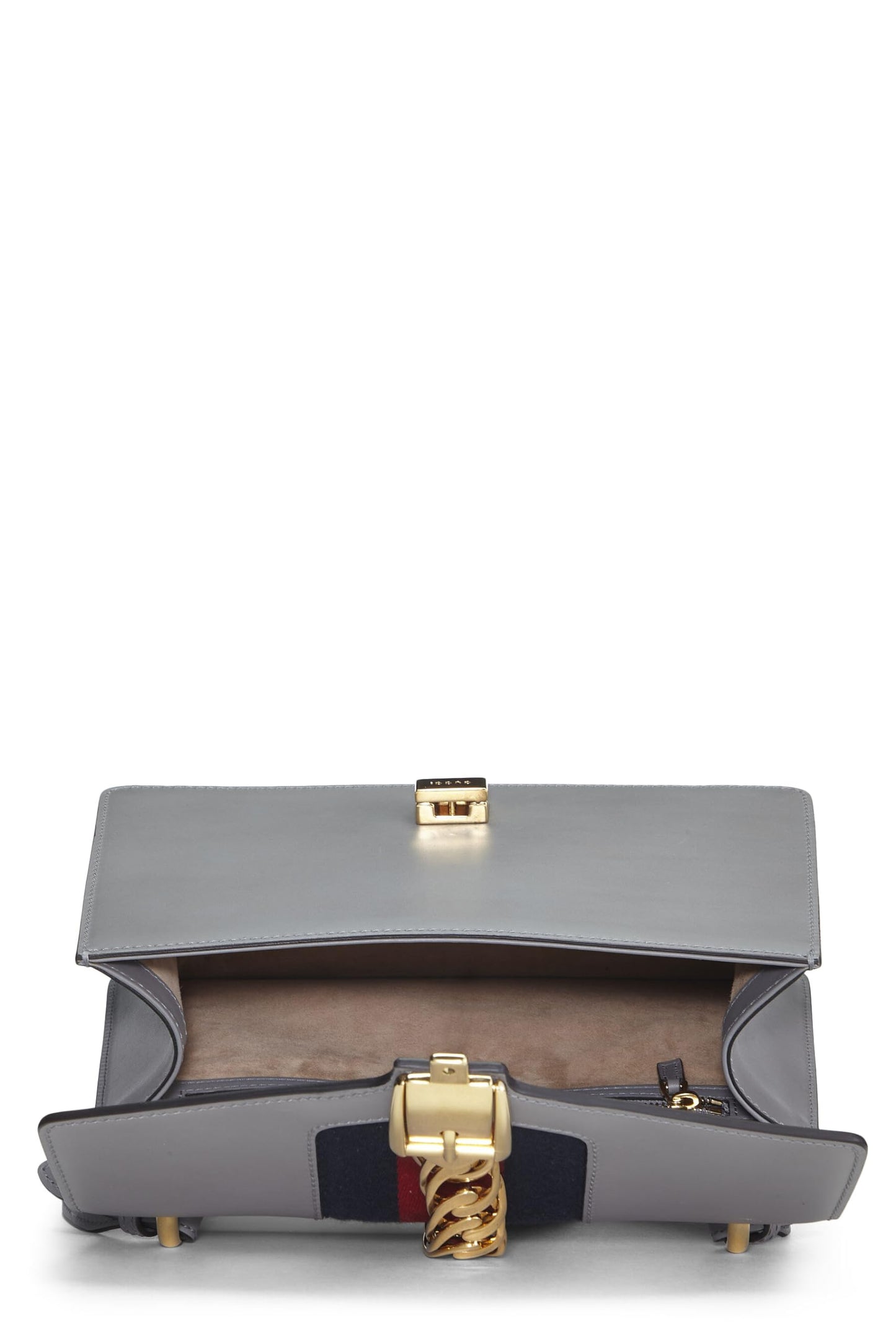 Gucci, Grey Leather Web Sylvie Shoulder Bag Small, Grey