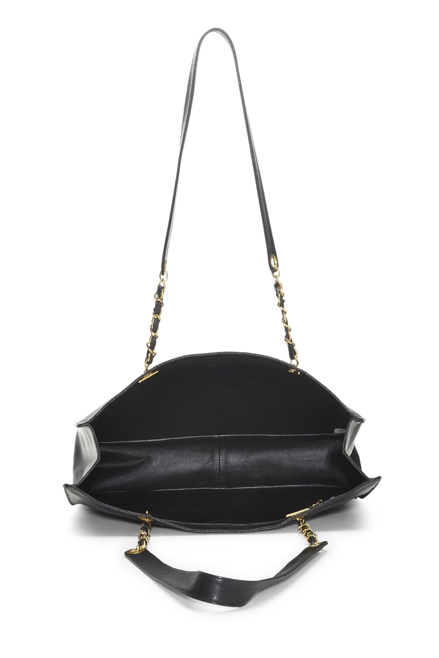 Chanel,  Black Caviar Flat Chain Handle Tote Medium, Black