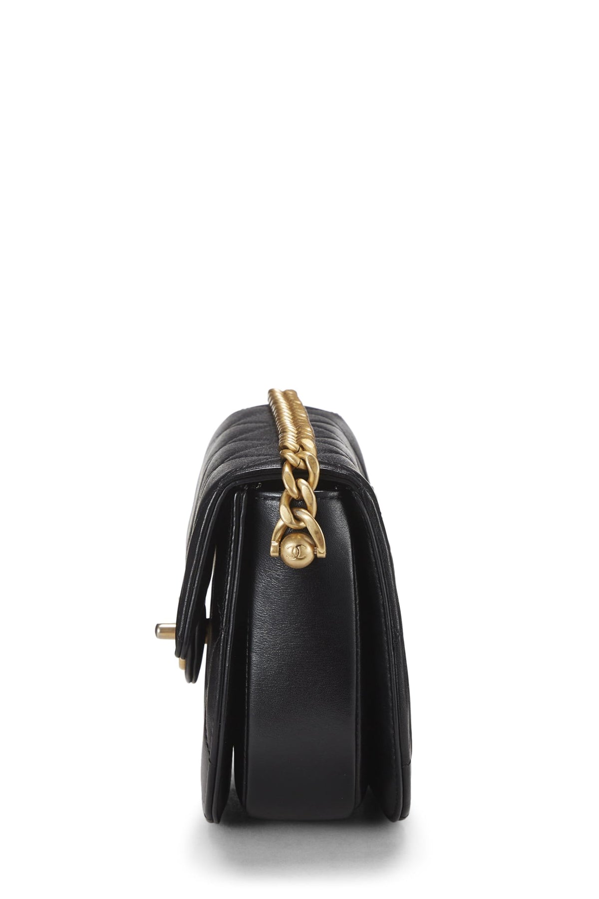 Chanel,  Black Calfskin Moon Flap Messenger Mini, Black