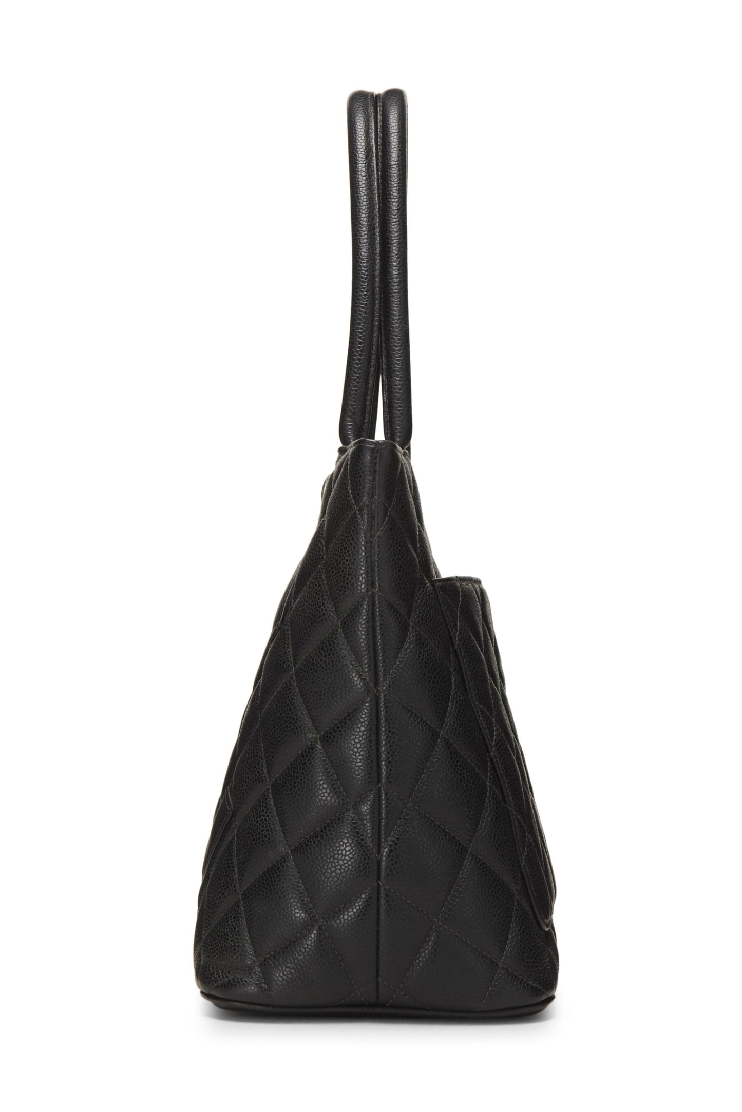 Chanel,  Black Quilted Caviar Medallion Tote, Black