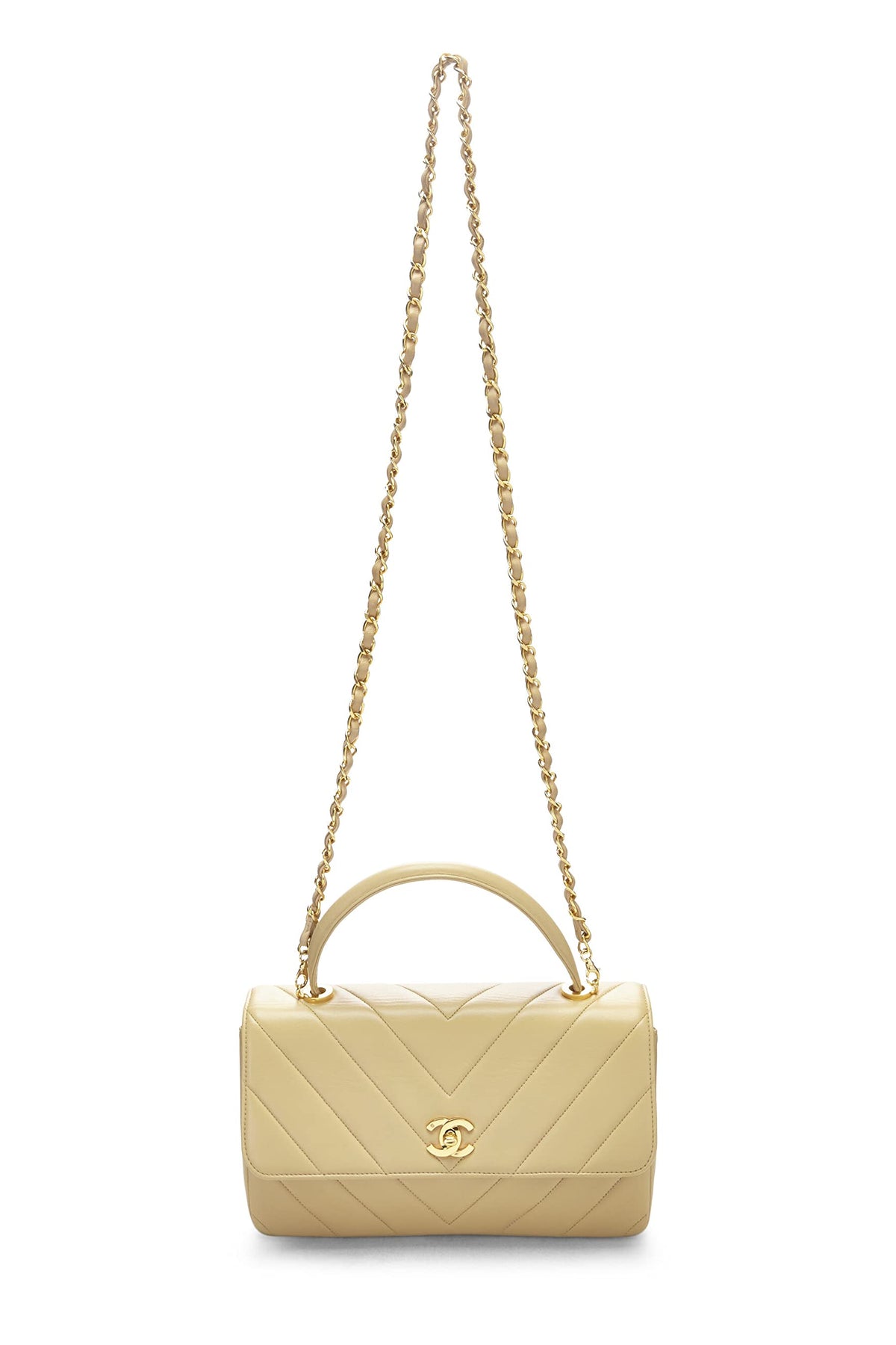 Chanel,  Beige Chevron Lambskin Top Handle Bag, Beige