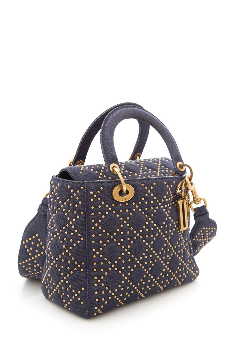 Dior Denim & Gold Stud Lady Dior HandBag