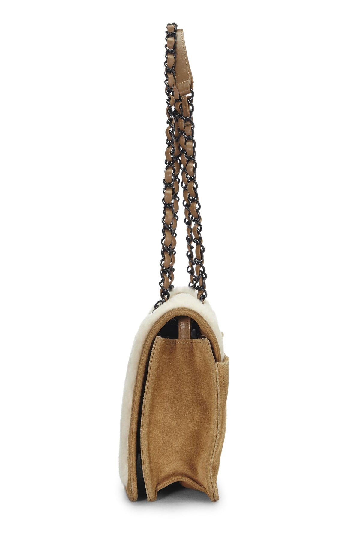 Chanel,  Brown Suede & Shearling Full Flap Bag Medium, Brown
