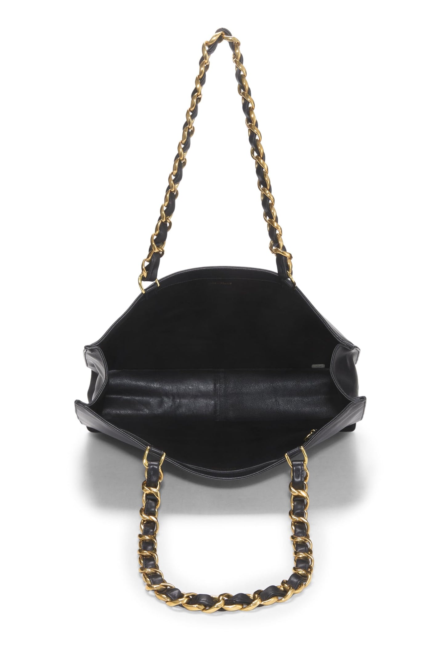 Chanel,  Black Lambskin Flat Chain Handle Tote, Black