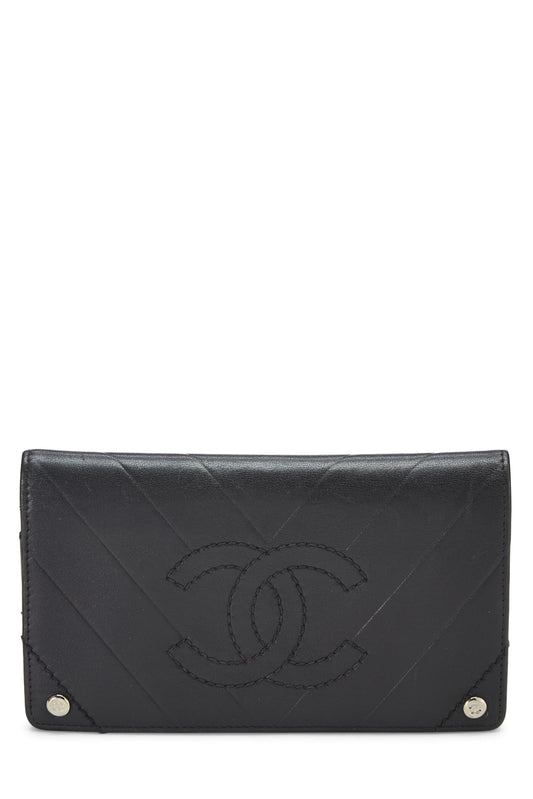 Chanel,  Black Chevron Calfskin Wallet, Black