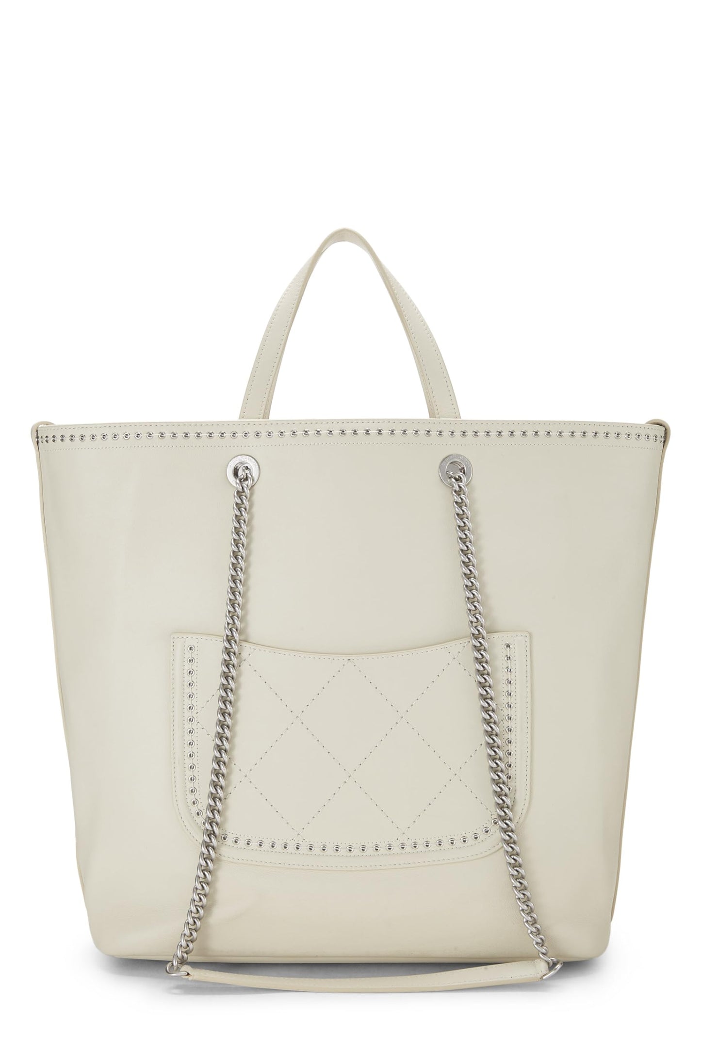 Chanel,  White Calfskin Coco Eyelet Shopping Tote Large, White