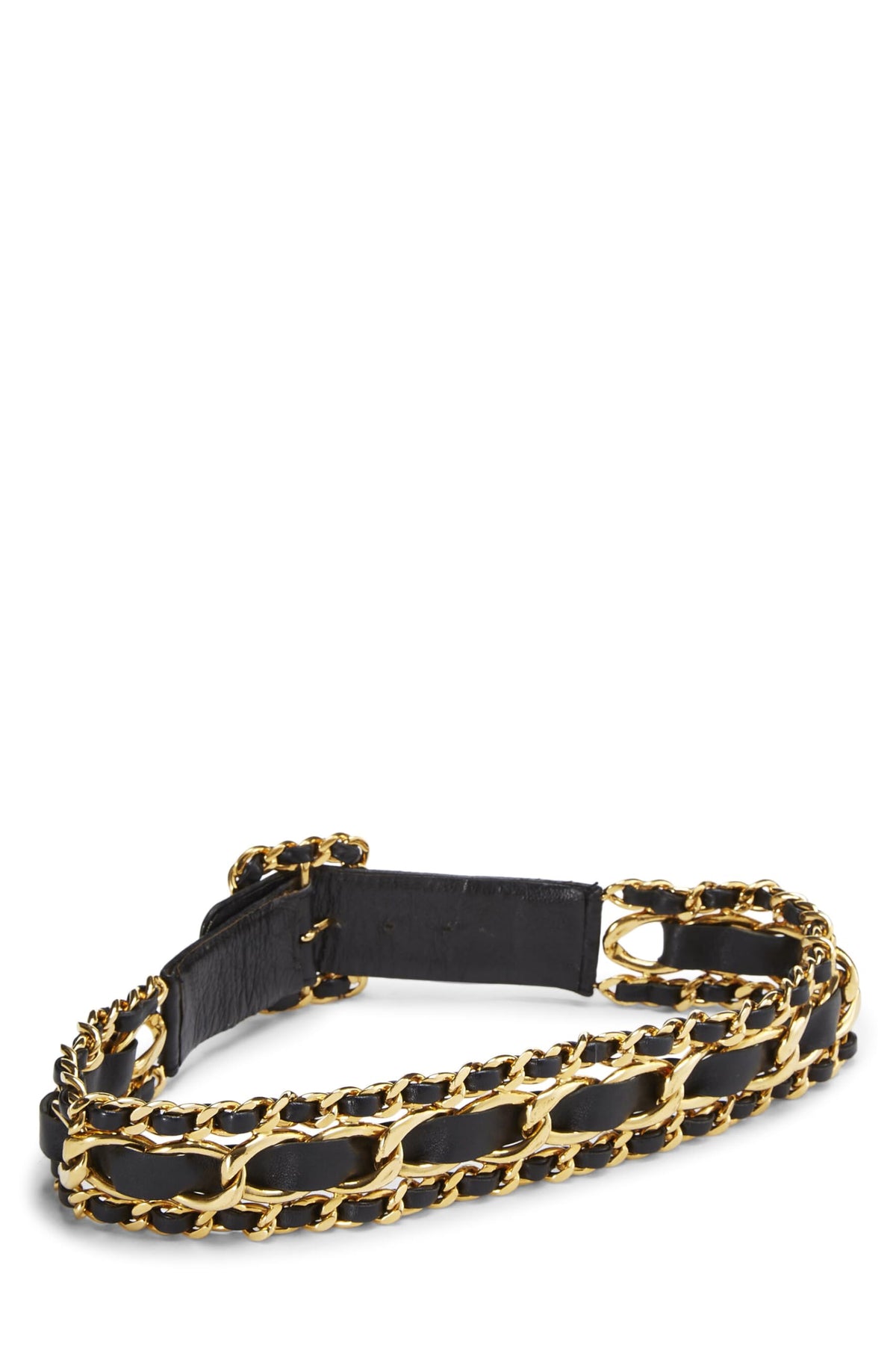 Chanel,  Black Leather & Gold Chain Belt, Black