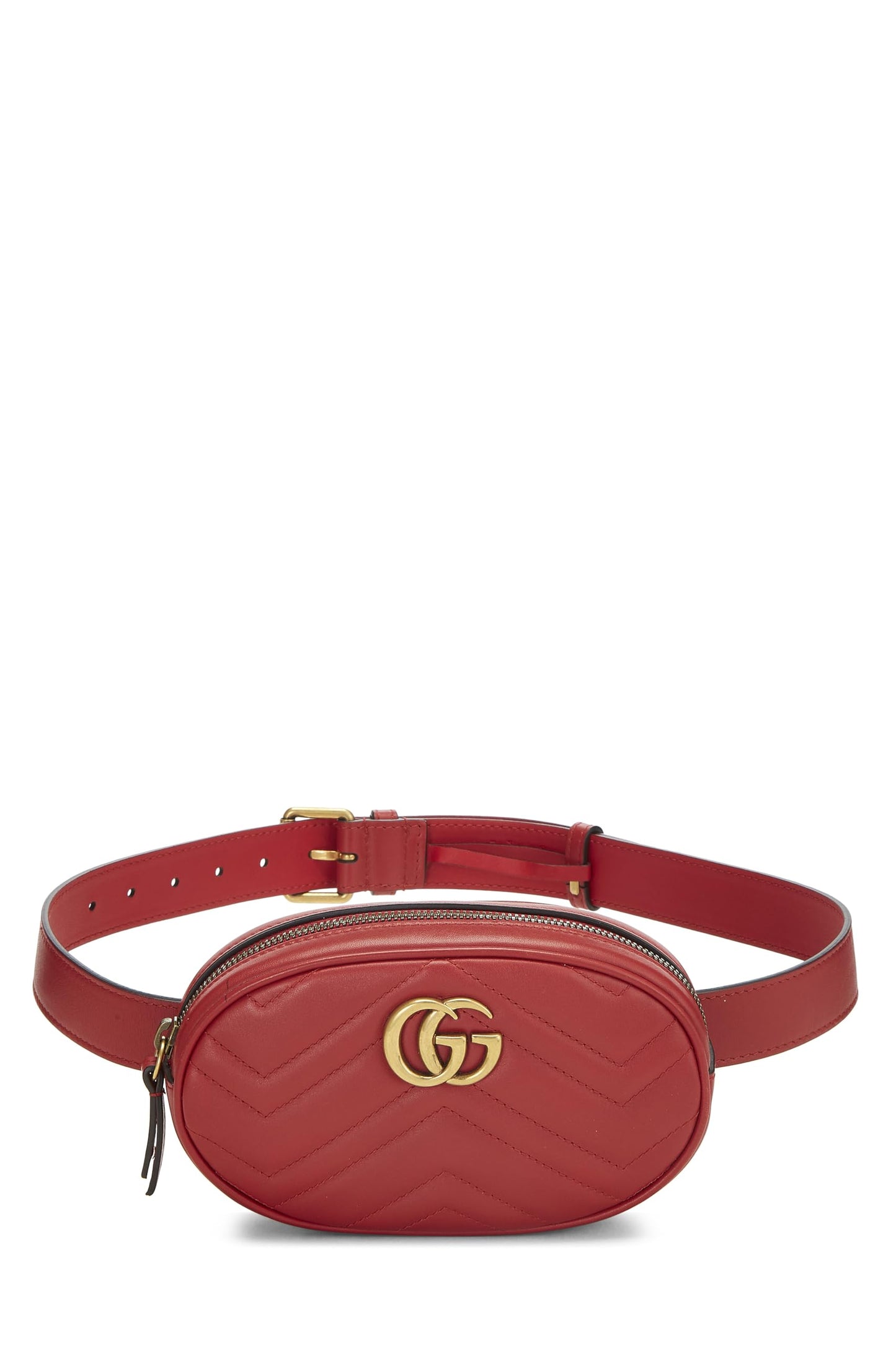 Gucci, Red Chevron Leather GG Marmont Belt Bag, Red