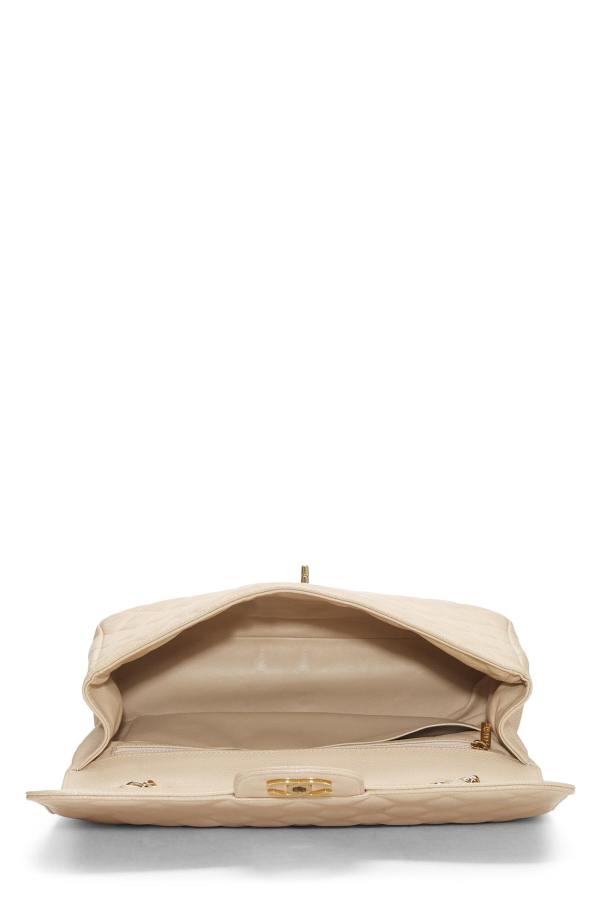 Chanel,  Beige Quilted Caviar New Classic Flap Jumbo, Beige