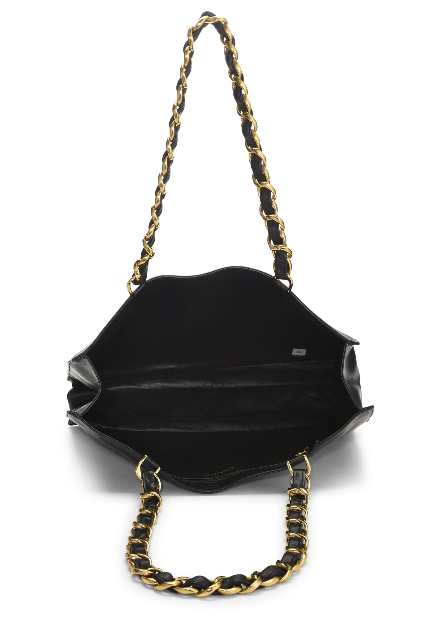 Chanel,  Black Lambskin Flat Chain Handle Tote Medium, Black