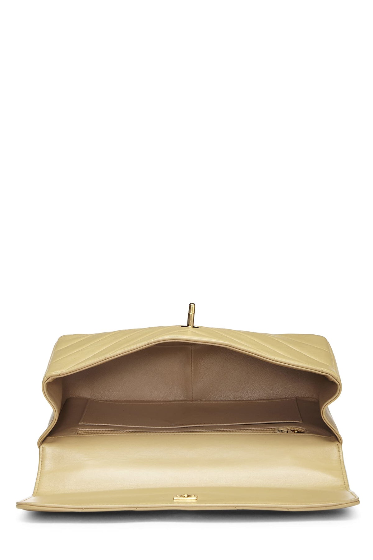 Chanel,  Beige Chevron Lambskin Top Handle Bag, Beige