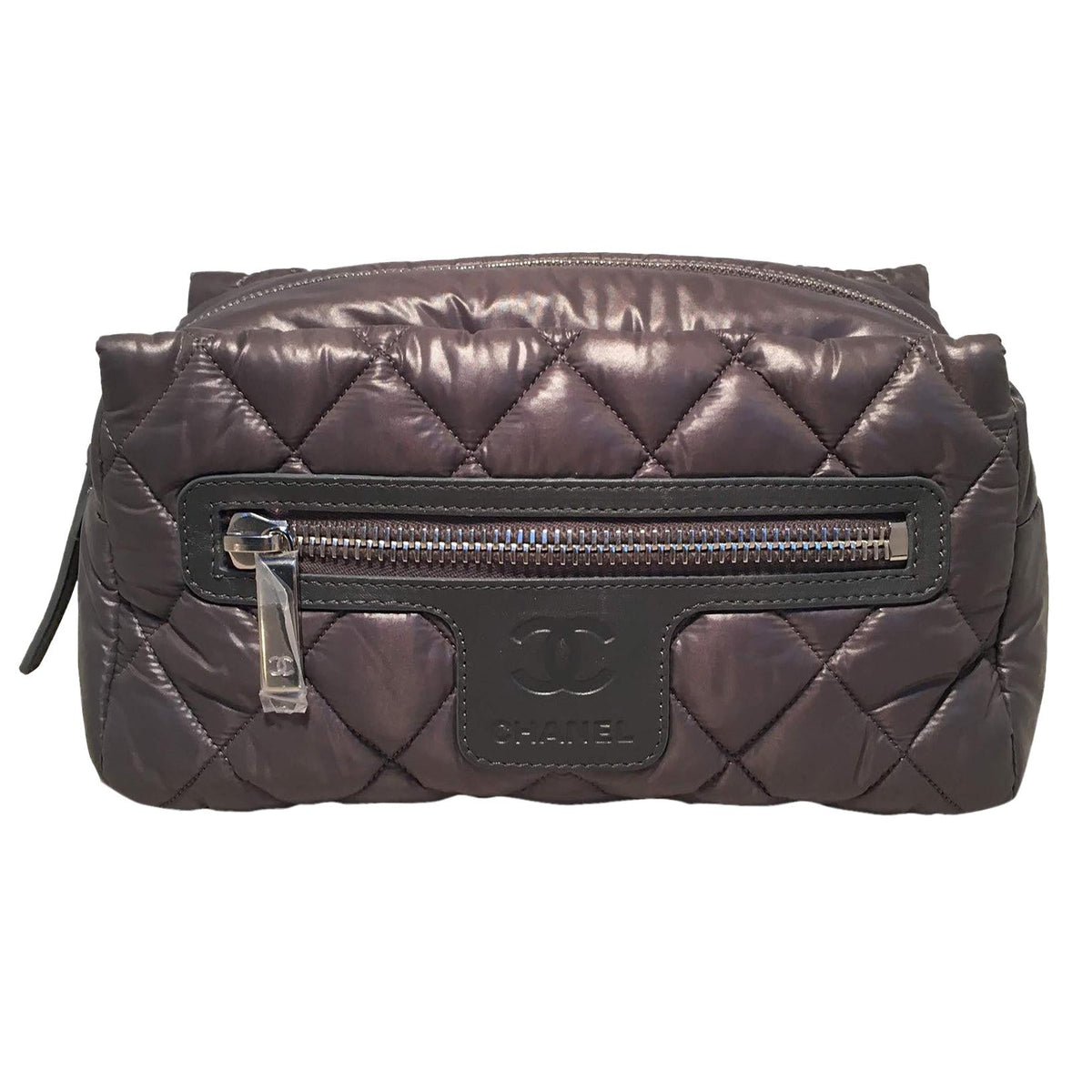 Top Quality Chanel Grey Quilted Nylon Travel Accessories Cosmetic Pouch