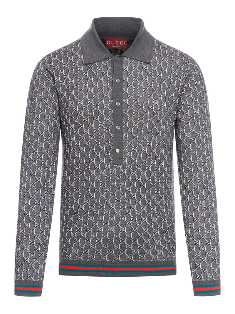 Gucci Men Silk And Wool Polo Shirt With Gg Shadow