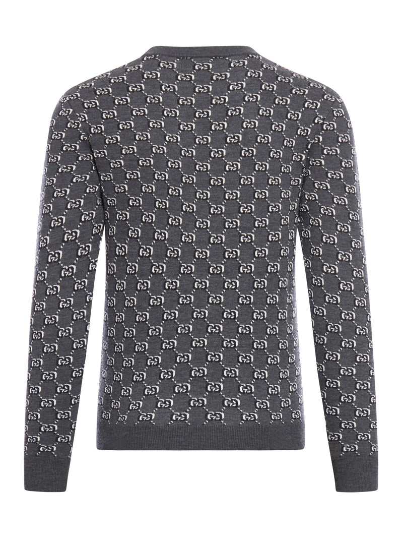 Gucci Men Wool Jacquard Sweater With Gg Shadow