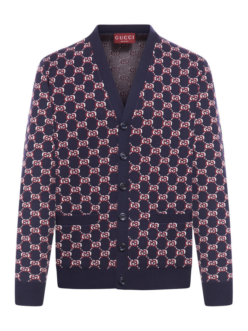 Gucci Men Gg Jacquard Wool Cardigan