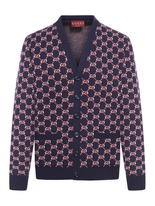 Gucci Men Gg Jacquard Wool Cardigan