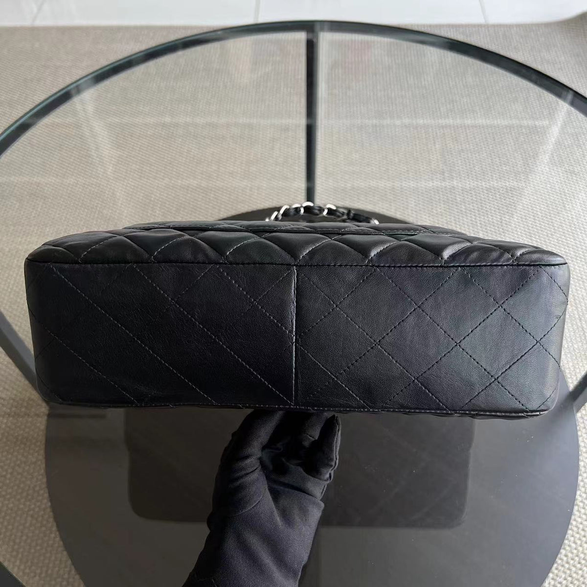 Jumbo Classic Flap Single Flap Quilted Lambskin Black Silver Hardware Series 14