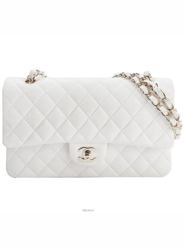 Classic Medium White Champagne Gold Caviar 74047 Chanel