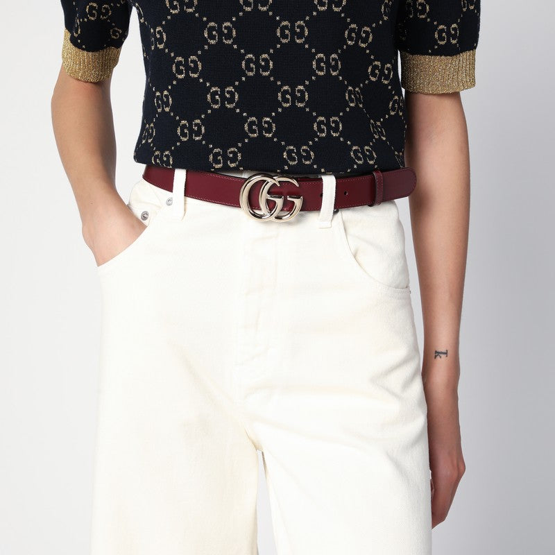 Gucci Gg Marmont Rosso Ancora Leather Belt Women