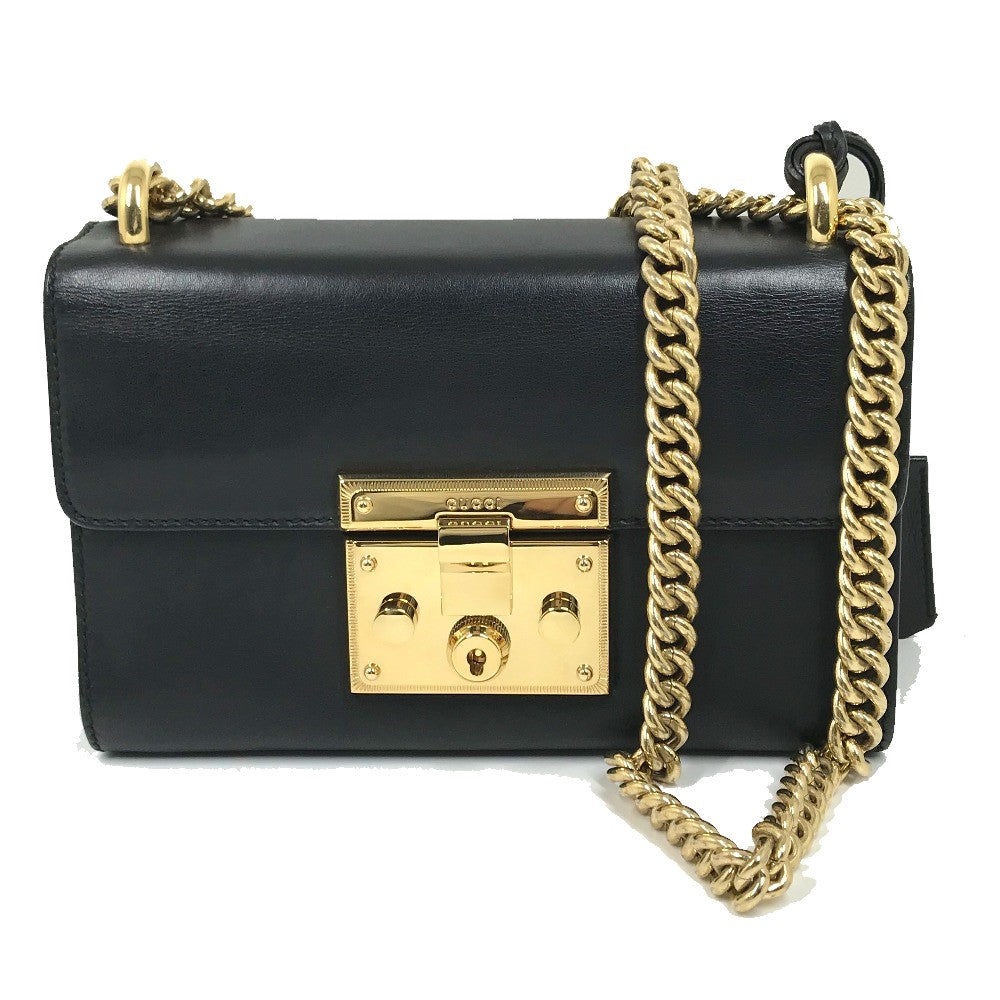 GUCCI Shoulder Bag 409487 leather black Small Padlock Chain Women Secondhand