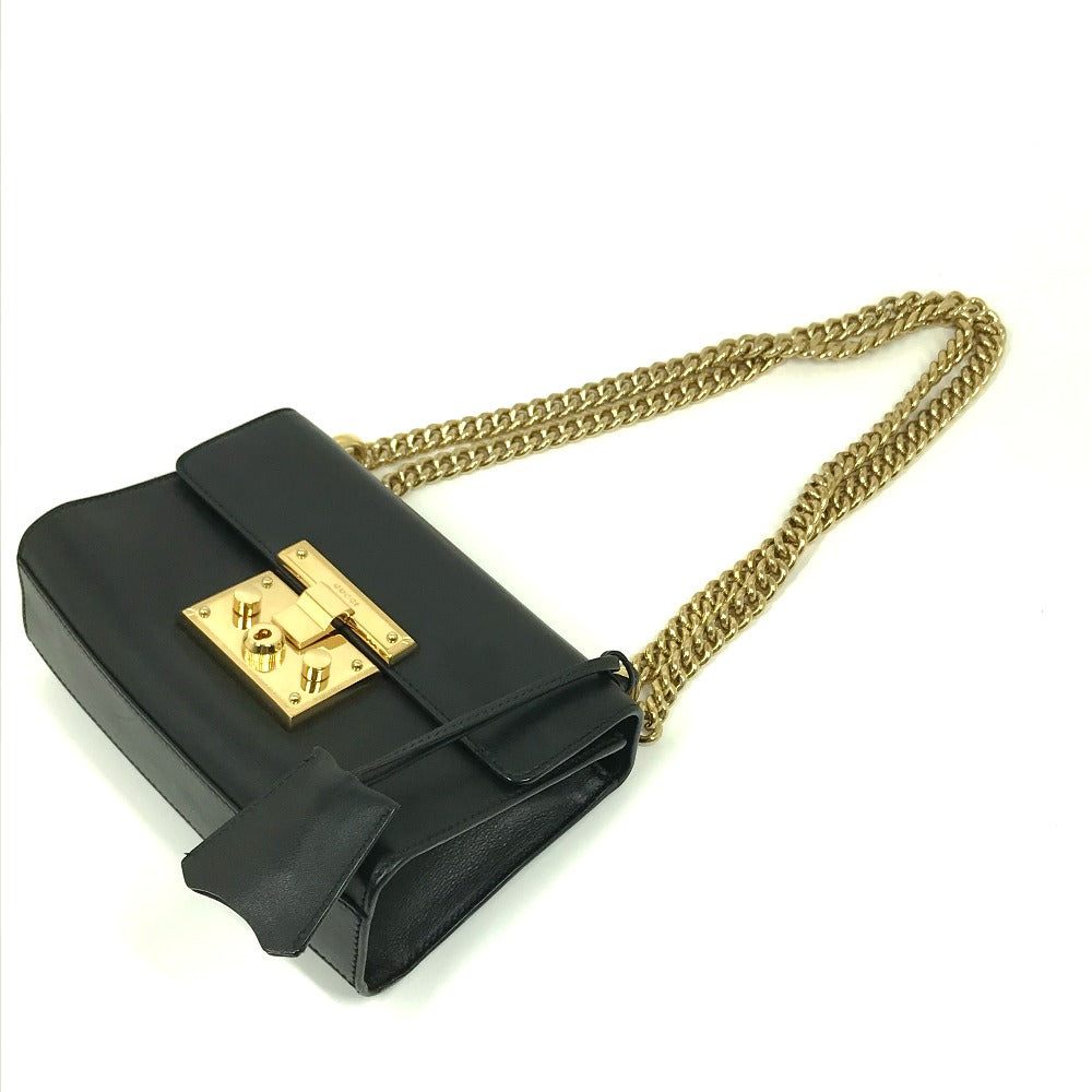 GUCCI Shoulder Bag 409487 leather black Small Padlock Chain Women Secondhand
