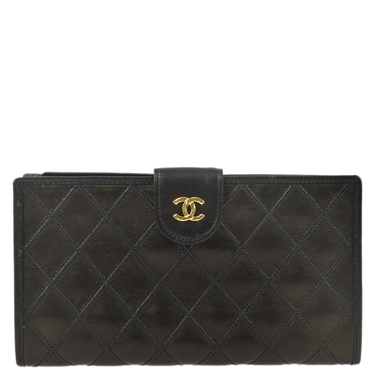 Chanel Black Lambskin Bicolore Long Wallet Purse