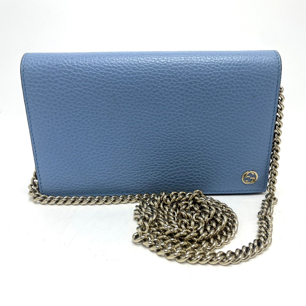 GUCCI Long Wallet Purse 466506 leather blue logo Chain wallet Women Secondhand