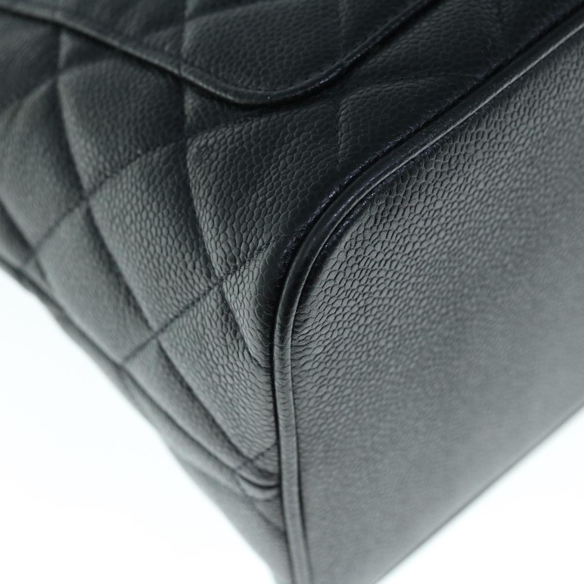 CHANEL Tote Bag Caviar Skin Standard Black CC Auth 62895S