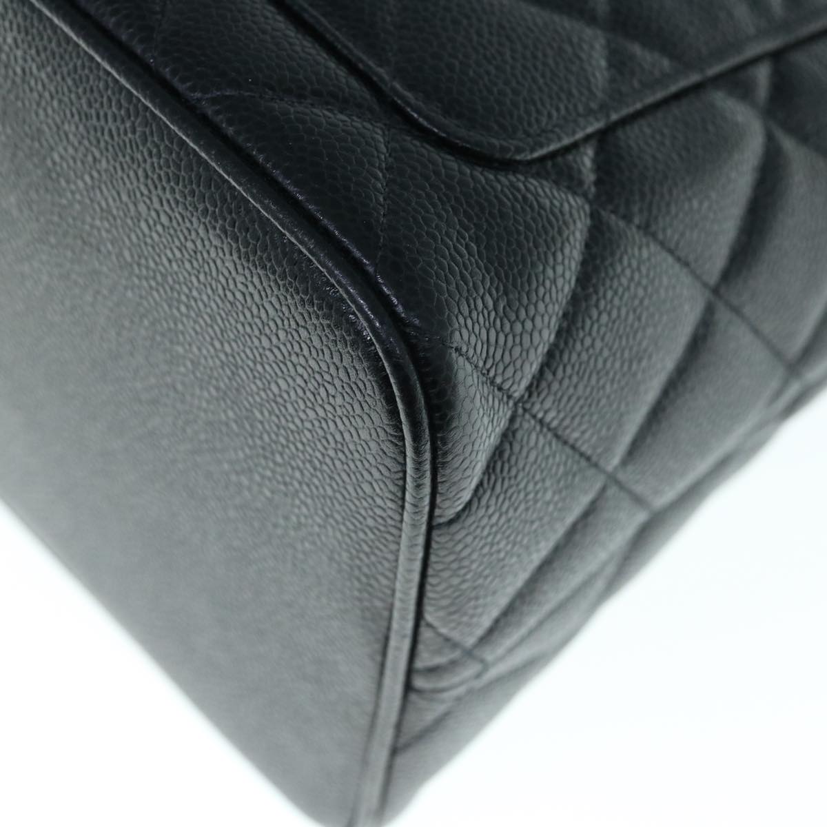 CHANEL Tote Bag Caviar Skin Standard Black CC Auth 62895S