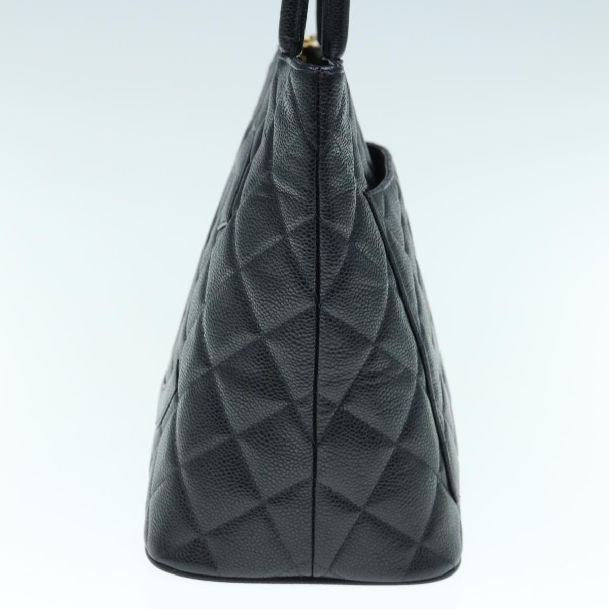 CHANEL Tote Bag Caviar Skin Standard Black CC Auth 62895S